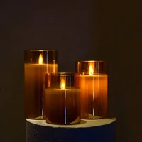 amber glass led flameless candles flickering with remotebattery operatedfor weddingfestival decorationsgift3 pack