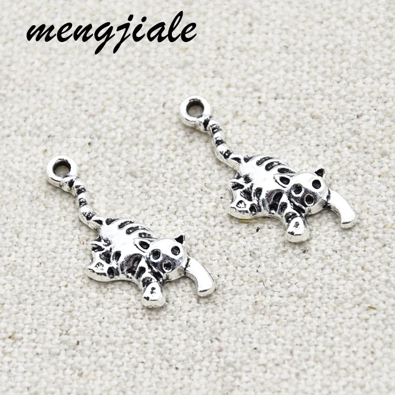 25 шт. Оптовая продажа Детское нижнее белье античное серебро Кот Подвески из