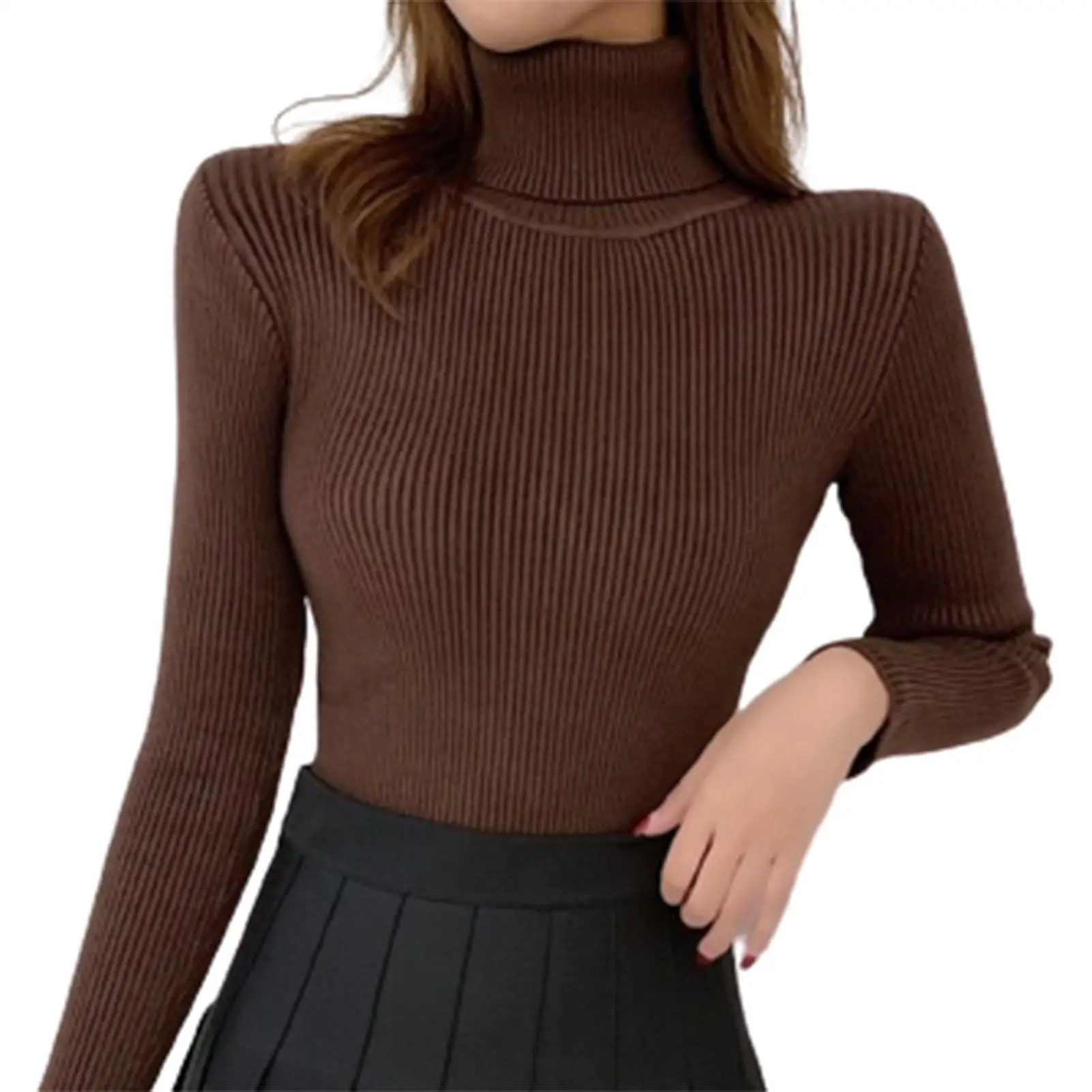 

Turtleneck Knitted Sweater Autumn Winter Soft Solid Color Slim Tight Warm Female Long Sleeve Thick Pullover Pull Femme New 2021