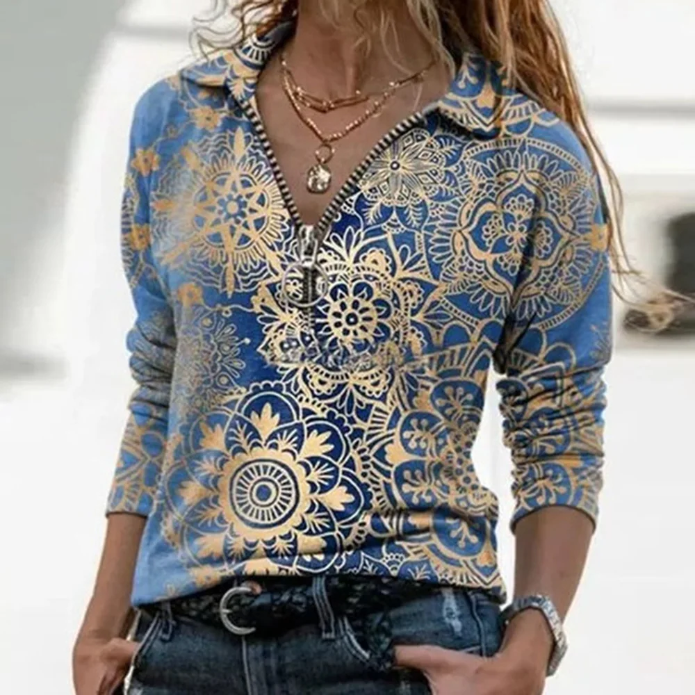 

Women Long Sleeve V Neck Geometric Print Blouse Vinrage Loose Shirt Spring Casual Pullover Ladies Elegant Tops Plus Size Blusas