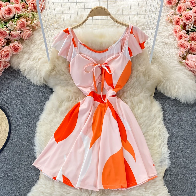 SINGREINY женское платье с принтом в Корейском стиле дизайнерское Открытое