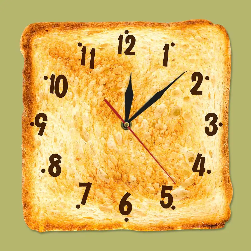 

Gourmet Home Decor Realistic Toasted Bread Wall Clock Bakery Sign Bread Dining Room Wall Art Silent Quartz Kitchen Wall Clock