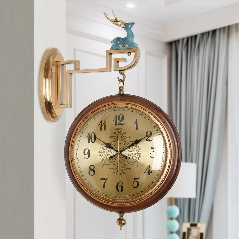 

Золотые большие настенные часы, современный дизайн, двусторонние настенные часы, домашний декор, металлические часы, роскошное украшение д...