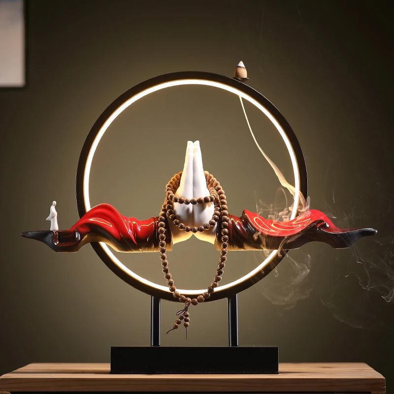 

Ceramic Ancient Incense Burner Led Light New Luxury Vintage Exquisite Incense Burner Hands Holder Incensario Home Decor EI50IB