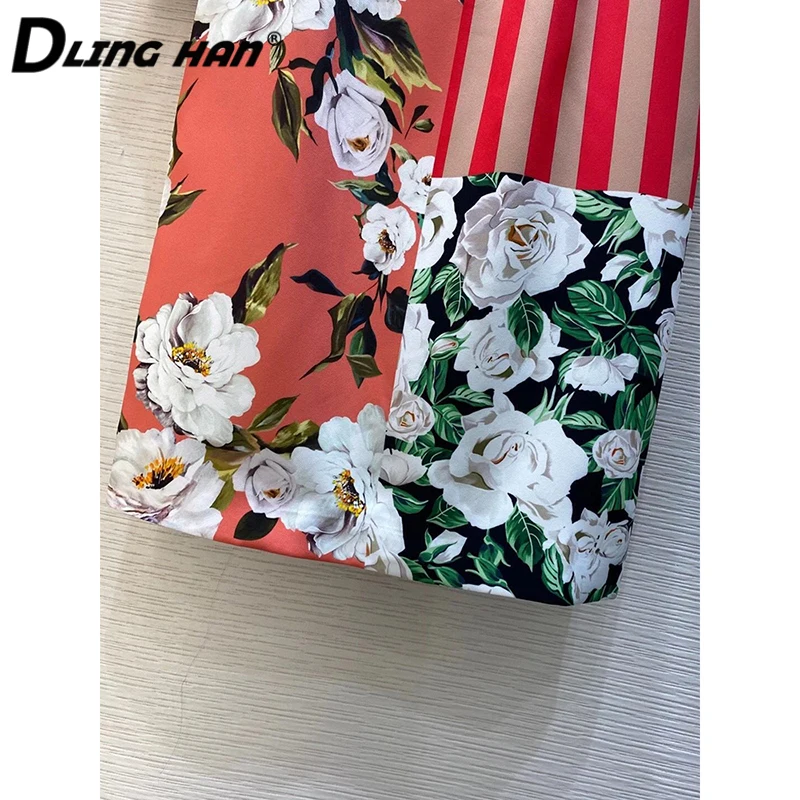 

DLINGHAN Fashion Flower Print Dress Women's O-Neck Long Sleeve Dots Slim Package Buttocks Pencil Dress