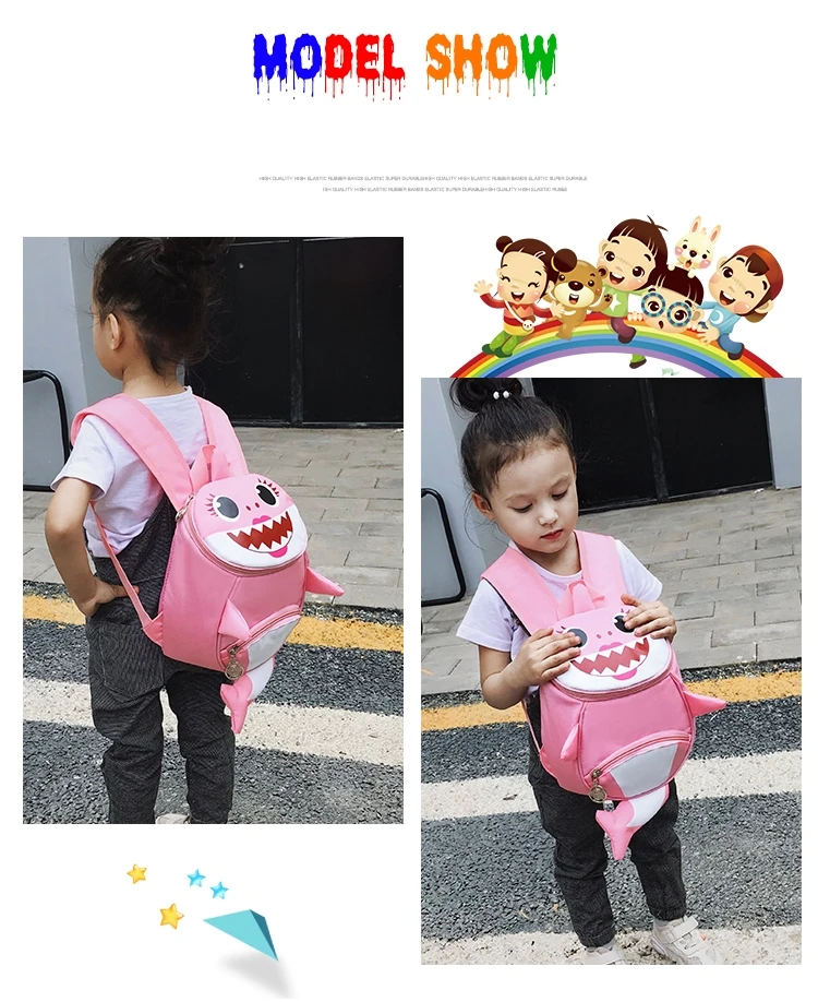 Backpack New Cartoon Shark Baby Anti-lost Children Bag Cute Nylon Shoulder Bag Primary School Kindergarten Bag Bookbag