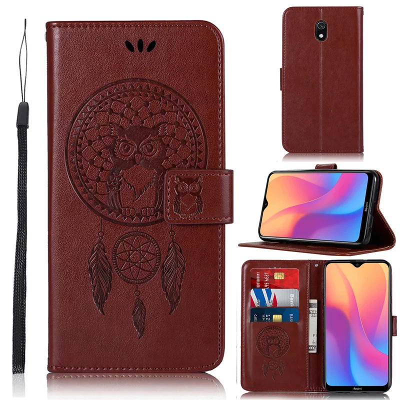Кожаный чехол книжка с рисунком совы для Xiaomi Redmi 8A Note 8 PRO Note8 бумажник мобильного
