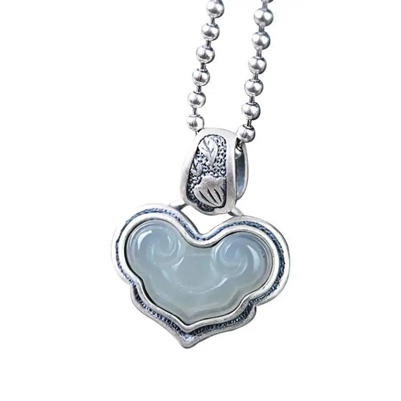 

S925 Sterling Silver Pendant Women's Retro Retro Ethnic Style Ruyi Hetian Jade National Style Original Cool Necklace Pendant