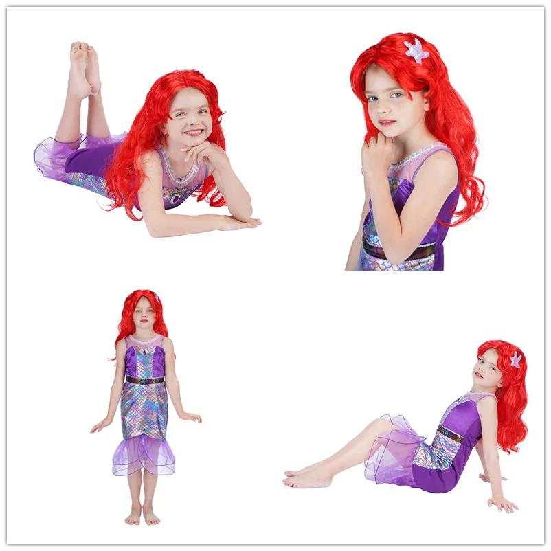 

Girl Princess Little Mermaid Ariel Dress Kids Halloween Fancy Costume Children Carnival Birthday Party Clothes Summer Dress Up