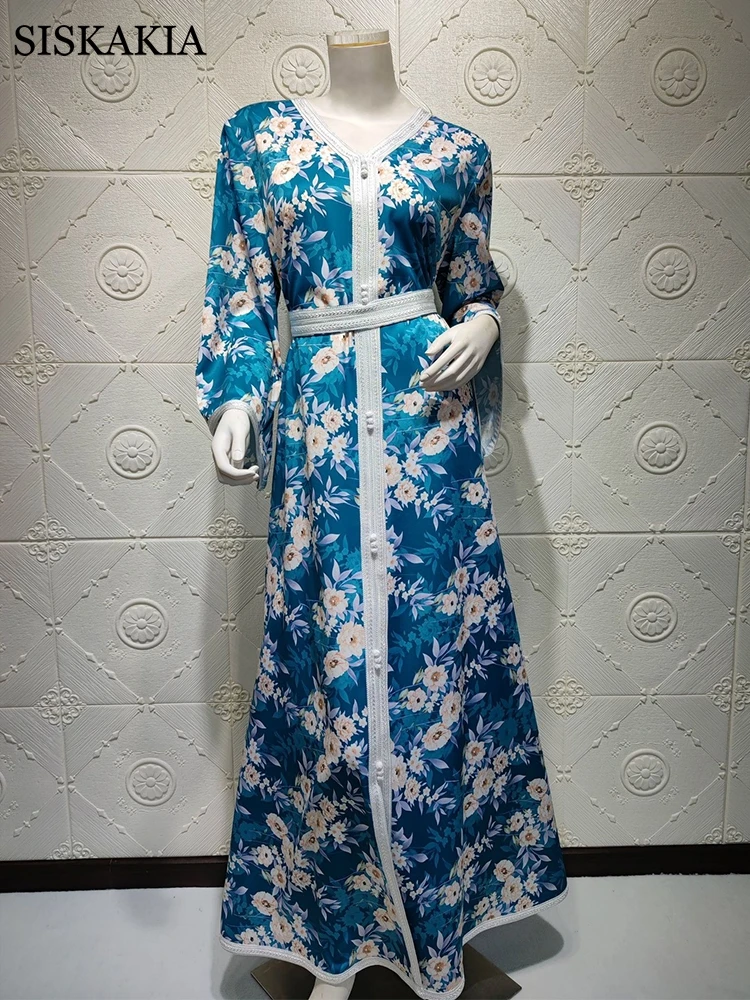 Женская юбка-Абая Siskakia с V-образным вырезом голубая розовая Дубайская осенняя