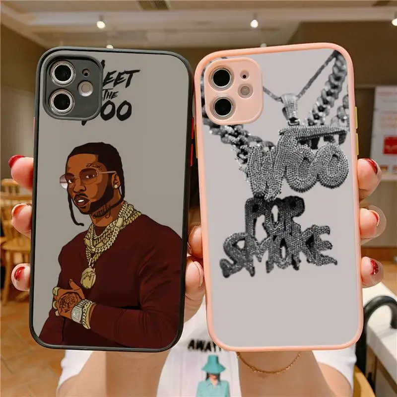 

YNDFCNB Pop Smoke WOO Phone Case for iPhone X XR XS 7 8 Plus 11 12 pro MAX Translucent Matte Shockproof Case