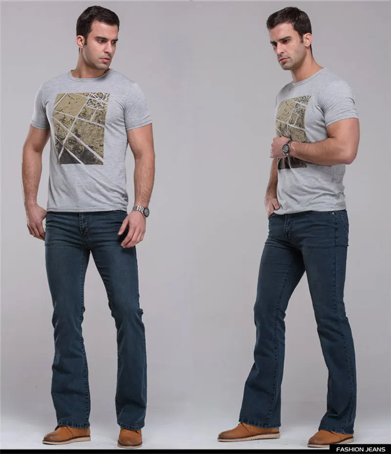 New Mens Boot Cut Jeans Pants Slightly Flared Slim Fit Famous Brand Blue Black Designer Classic Leisure Stretch Denim Trousers