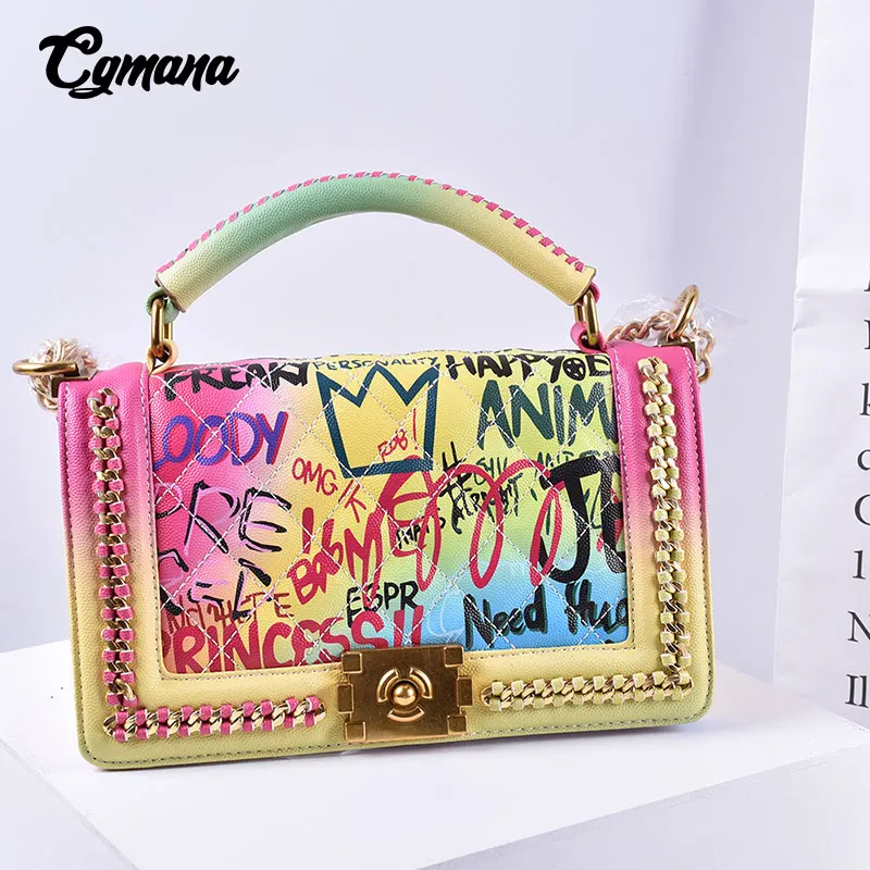 Классические женские сумки на цепочке с граффити роскошные дизайнерские плечо