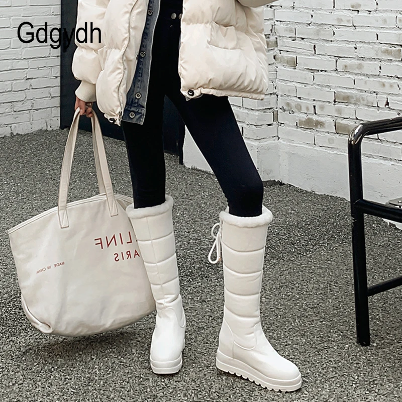 Женские высокие плюшевые сапоги Gdgydh Белые Водонепроницаемые Сапоги выше колена