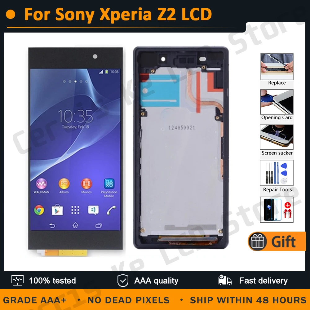 

ЖК-дисплей 5,2 "для SONY Xperia Z2 D6502 D6503 D6543, дисплей с сенсорным экраном и дигитайзером в сборе с рамкой для Sony Z2 LCD, оригинал