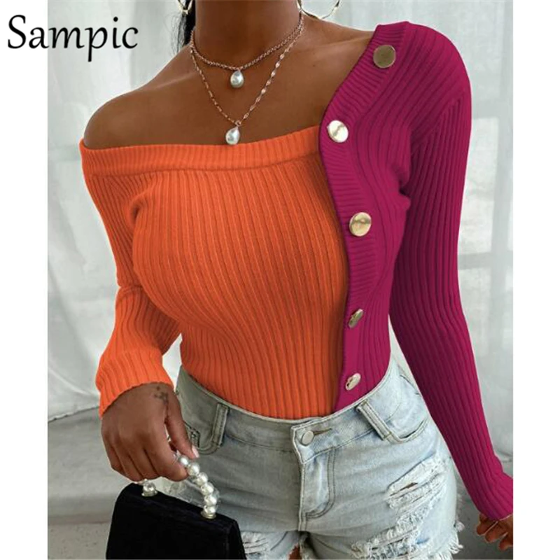 Женский вязаный джемпер на пуговицах Sampic белый с длинными рукавами и открытыми