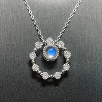 new 925 silver round natural moonstone moonstone necklace of high quality female jewels pendant girls with chain lovers present