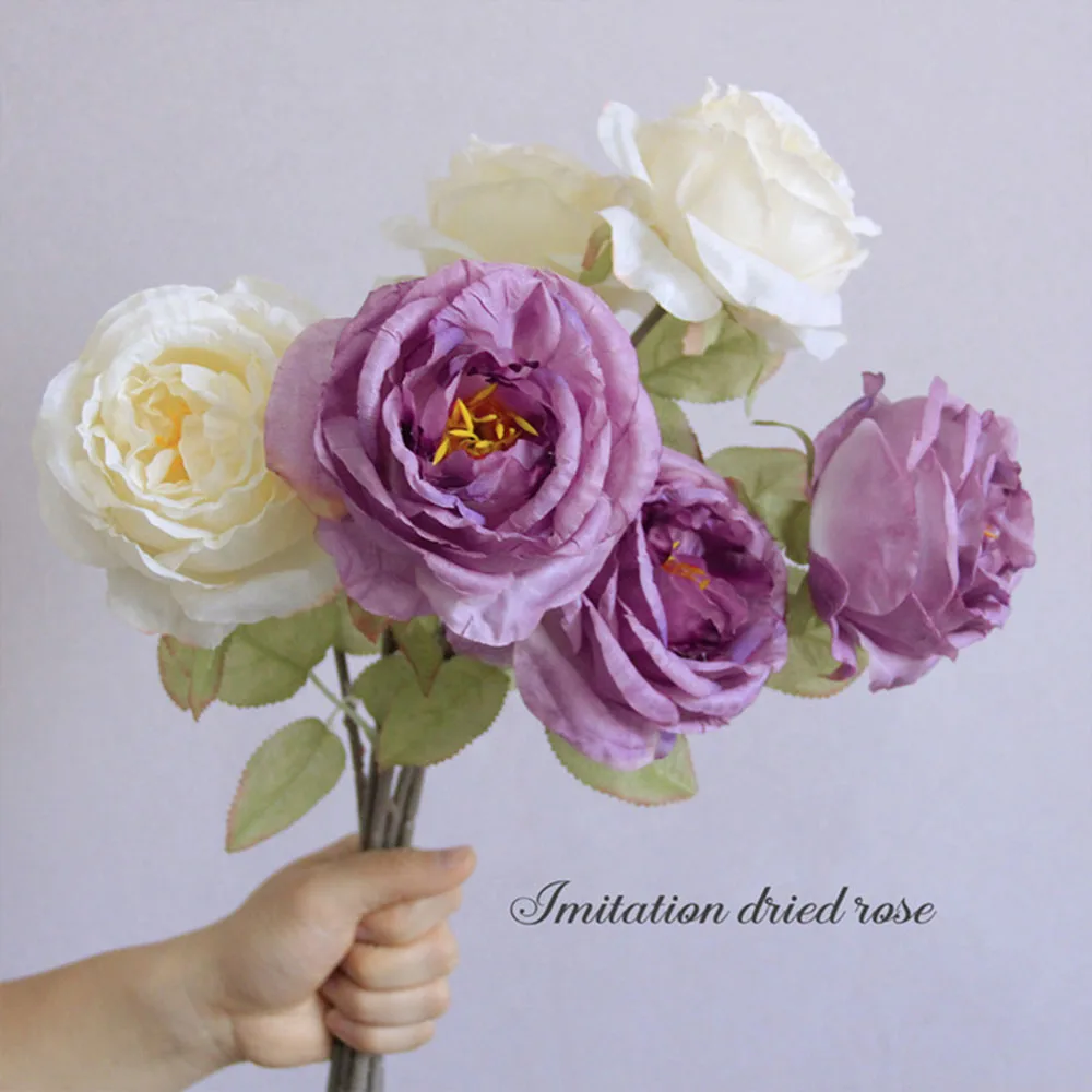 

10Pcs/lot Simulation Roasted Edge Rose Silk Flower for Wedding Bouqeut Home Decoration Fake Flowers Roses Photography Props