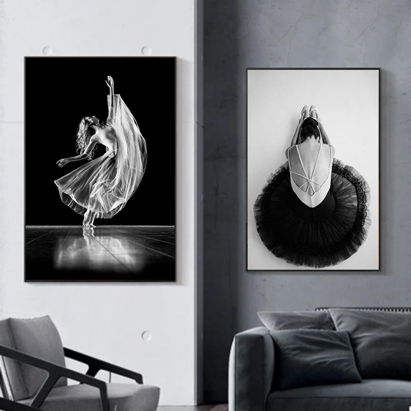 

Elegant Dancing Girl Ballerina Canvas Painting Modern Black and White Wall Art Poster and Prints Living Room Home Decor Cuadros