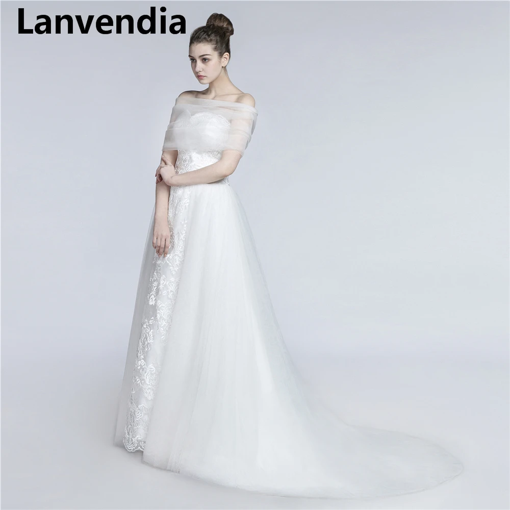 Lanvendia Luxury Embroidered Wedding Dresses For Women Sexy Strapless Tulle Bridal Wedding Gowns 2020 Vestido De Novia