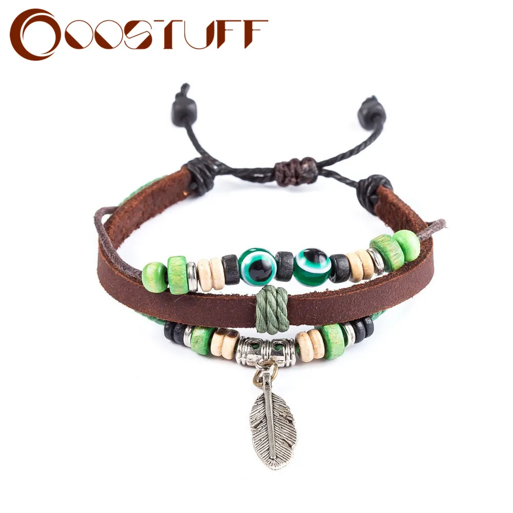 Real Leather Bracelets for Women Men Jewelry Feather Charm pulseira masculina feminina erkek bileklik Punk bracelet | Украшения и