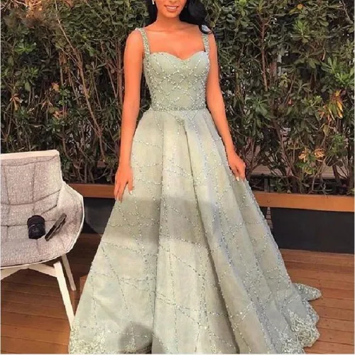 Вечерние платья принцессы на заказ, популярные цвета, длина до пола, vestido de festa, роскошное платье на выпускной, с бусинами, мятно-зеленого цвета, robe de soiree - Цвет: picture color