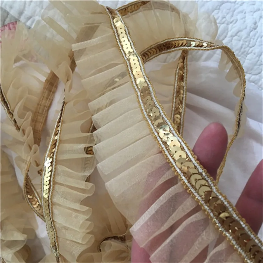 

5Yard Gold Sequin Gauze Trims Stage Skirt Hemline Sewing 1.77" Width