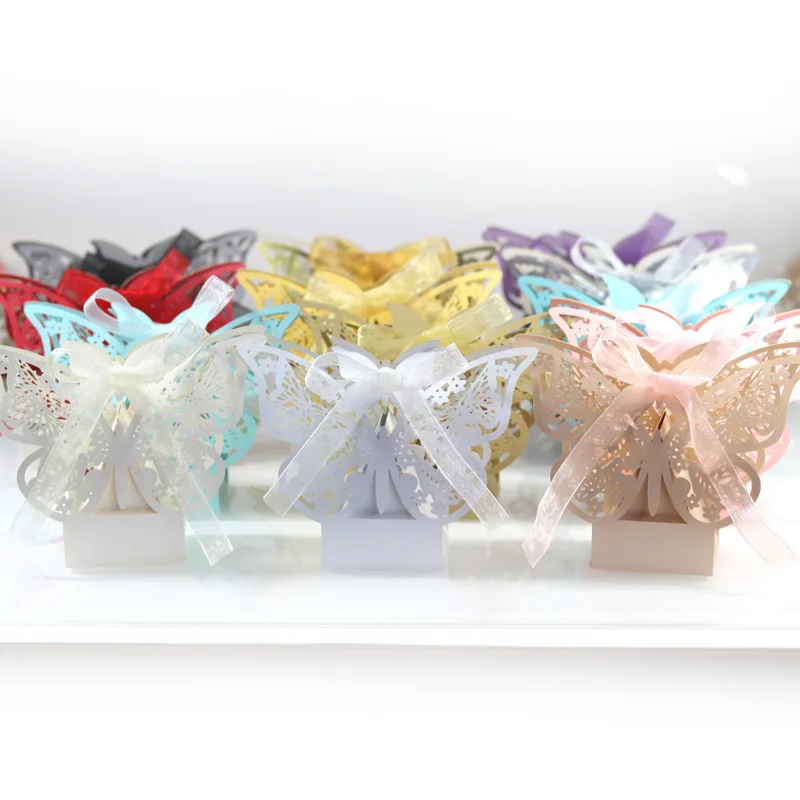 

European Butterfly flower box with ribbon Wedding Party Favors for Guest gift box packaging baby shower Birthday Party candy box