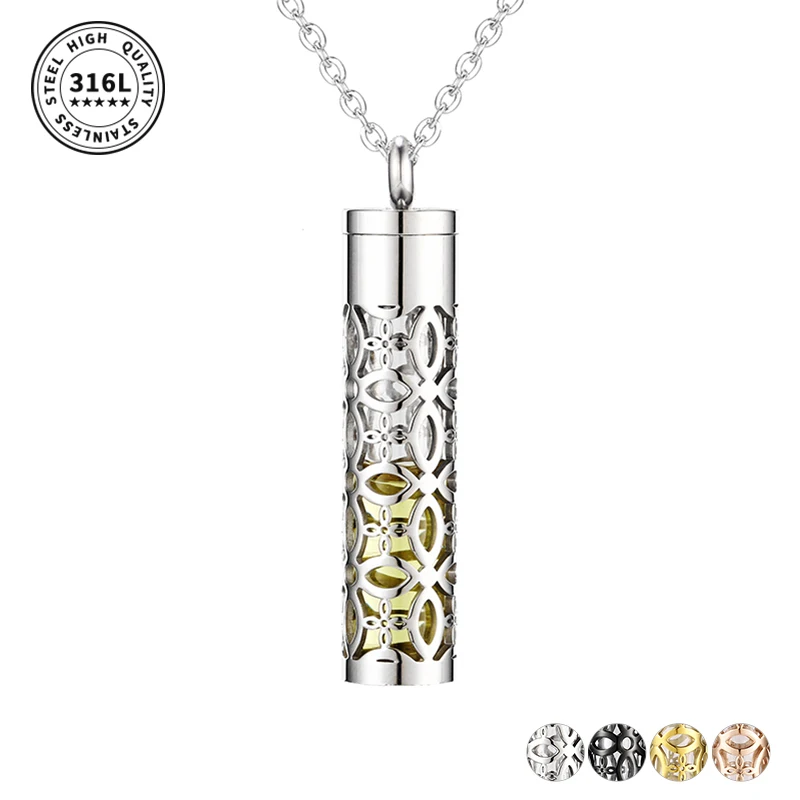 

Charm Essential Oil Container Pendant Hollow Stainless Steel Locket Jewelry Glass Bottle Perfume Diffuser Aromatherapy Necklace