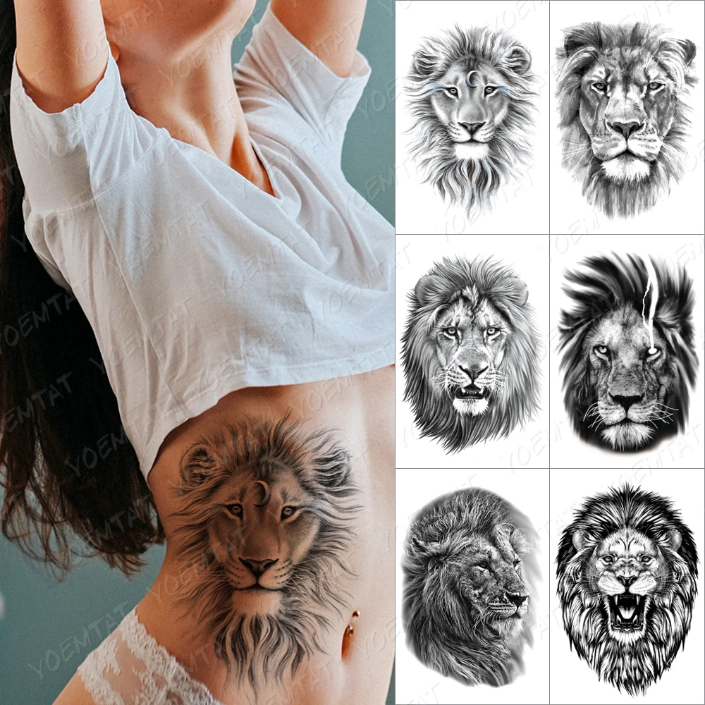 

Moon Fantasy Lion Temporary Tattoo Sticker For Men Women Wolf Lightning Tiger Waterproof Fake Henna Wild Animal Body Art Tatoo