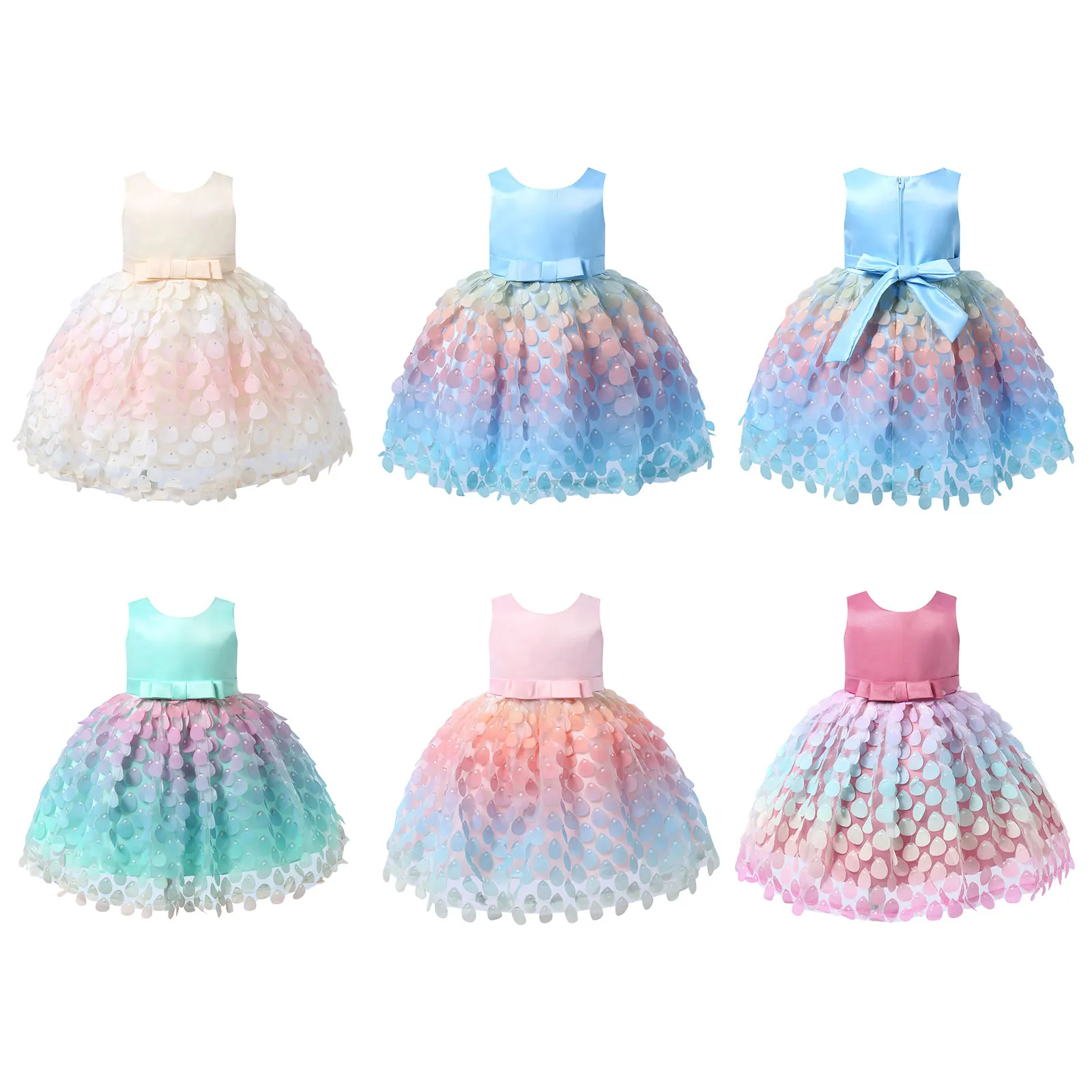 

Infant Baby Girls Tutu Dress Sleeveless Bowknot Colorful Water Drop Shaped Applique Mesh Princess Birthday Wedding Party Dress