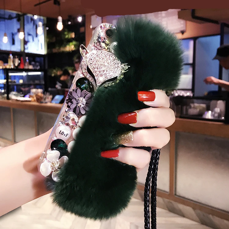 

Plush Rabbit Phone Shell For Samsung Galaxy S20 Plus Ultra Case For Samsung S8 S9 S10 S10E Cover Soft Cute 360 Fur Leopard Coque