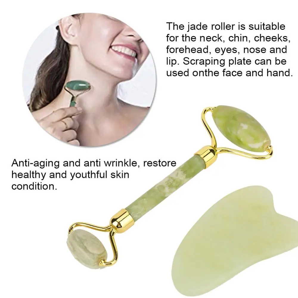 2 шт./компл. с двойной головкой натуральный нефрит КАМЕННЫЙ ролик Guasha доска массаж