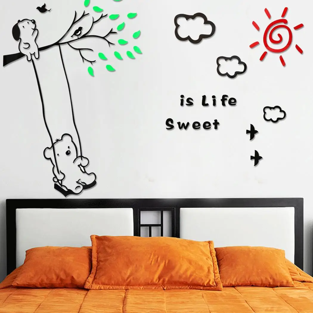 3D Wall Stickers Kids Children Bedroom Decor Bear Sun Clouds Dog Tree Birds Swing Plane Cute Home | Обустройство дома