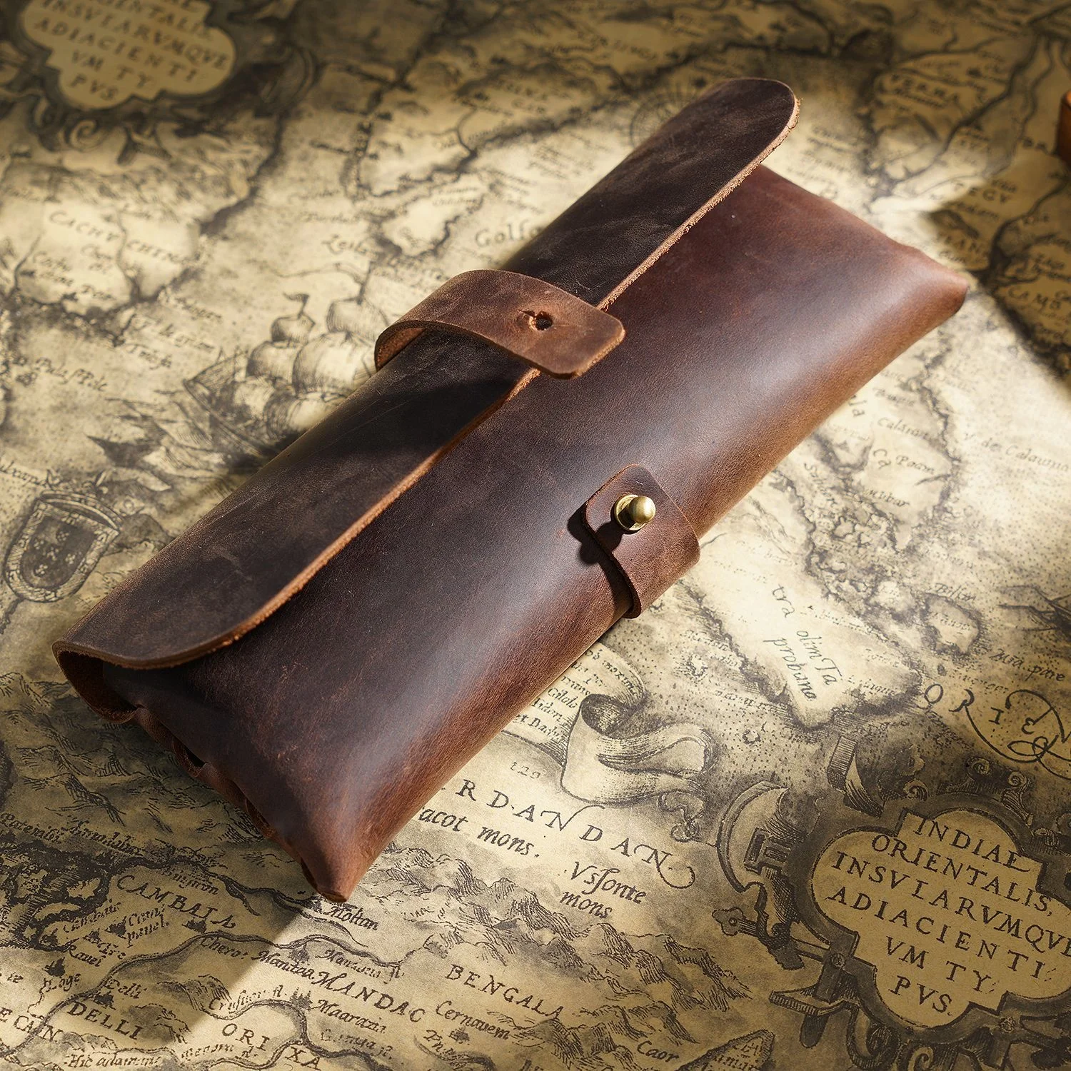 100% Leather Pencil Case Men's Retro Pen Bag Student Large-capacity Stationery Storage Cowhide Glasses Box Wholesale | Канцтовары