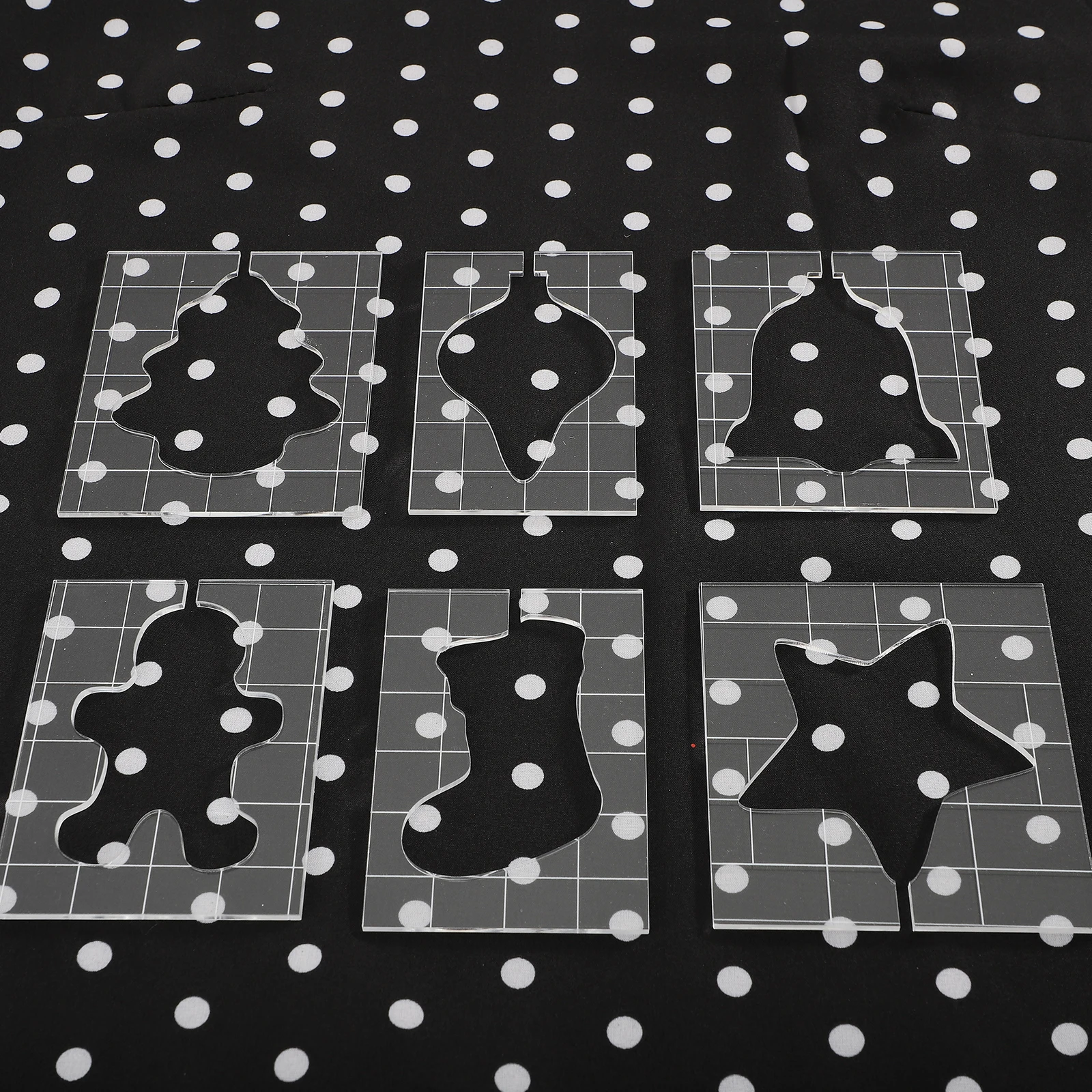 6pcs Christmas Motif Templates Sewing Ruler Multifunction Translucent Fabric Cut Mould Tool | Дом и сад