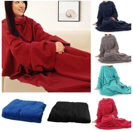 Women Men Warm Soft Coral Fleece Cuddle Snuggle Blanket with sleeves family winter warm wool blanket robe shawl with sleeves