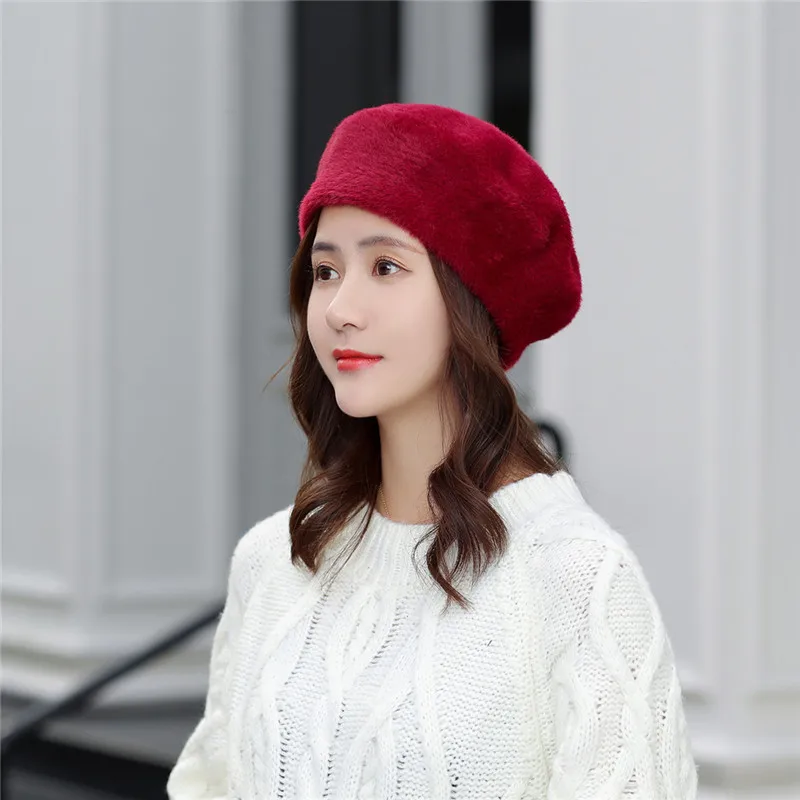 

Top Quality Berets Hats For Women Autumn Winter Mink Velvet Hats Female British Winter Warm Beanies Painter Princess Trendy Gift