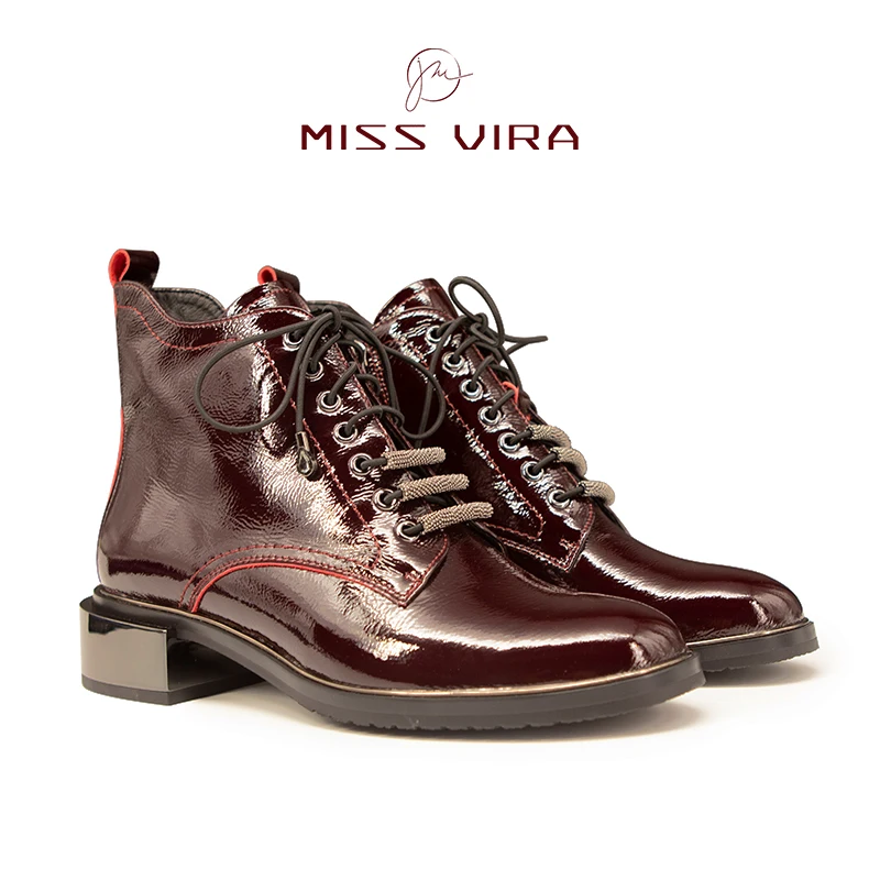 Женские ботильоны из натуральной коровьей кожи MISS VIRA коричневые модные ботинки