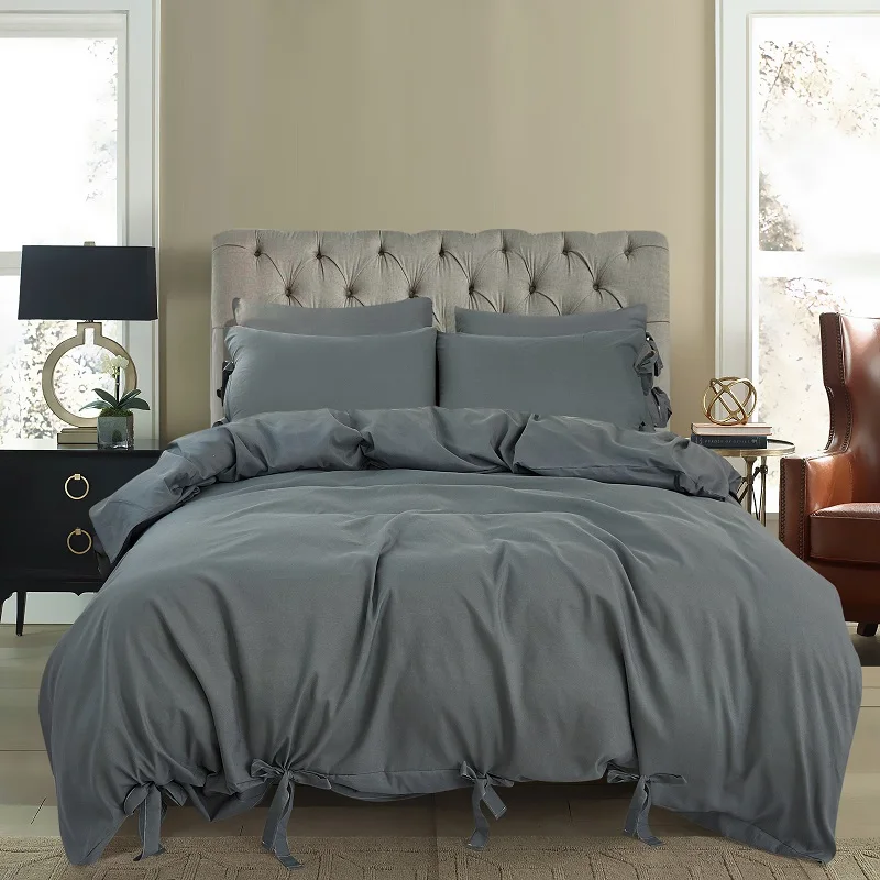 

Постельное белье с бантом/простая однотонная лента/постельное белье, комплект с пододеяльником, наволочкой/двуспальный, 3 размера в наличии