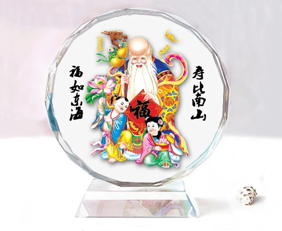 

the god of longevity Fushou，Exquisite double-sided crystal Buddha ornaments, Birthday present souvenir