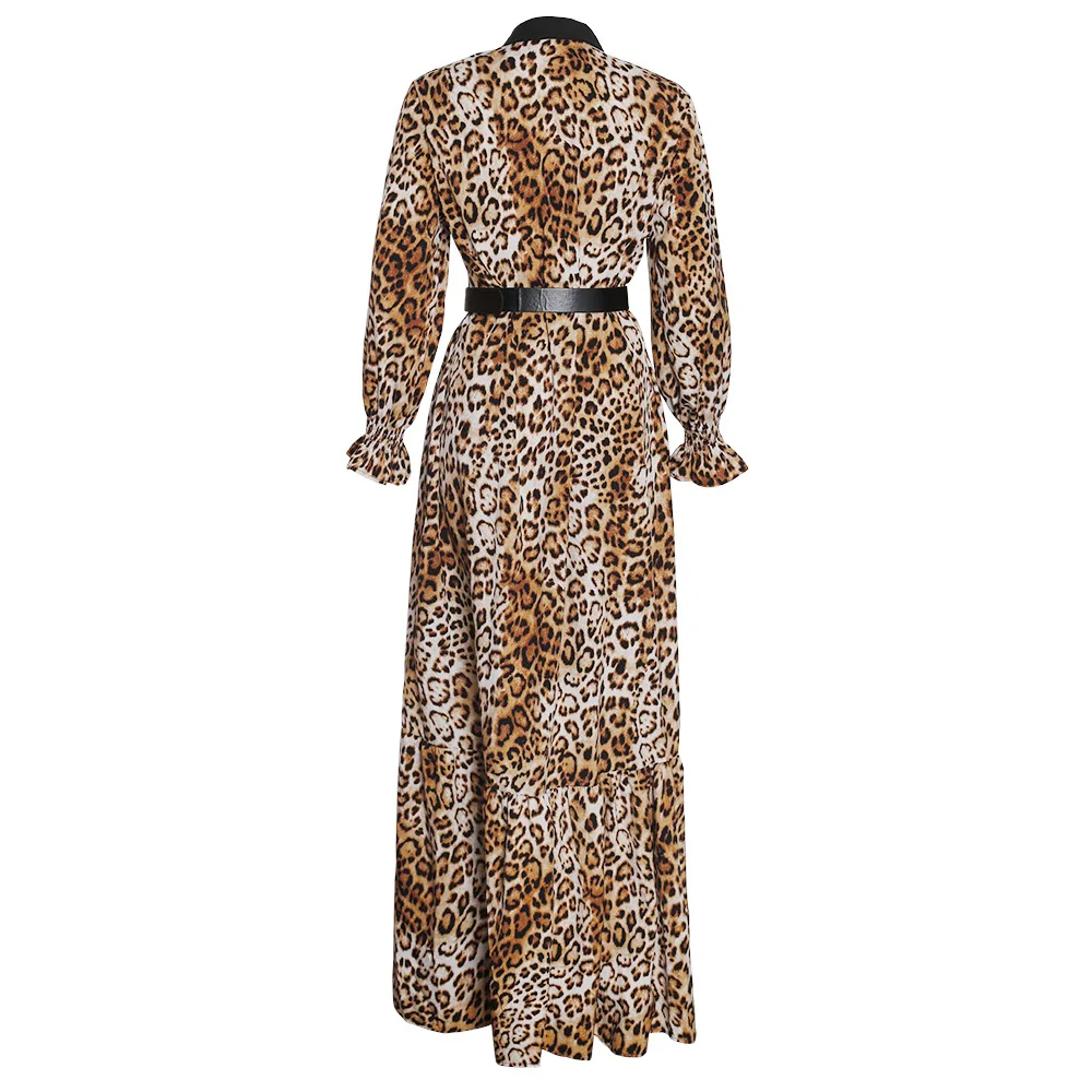 

2021 Spring and Summer African Women Leopard Printing Long Sleeve Plus Size Dress African Dresses for Women American Clothing