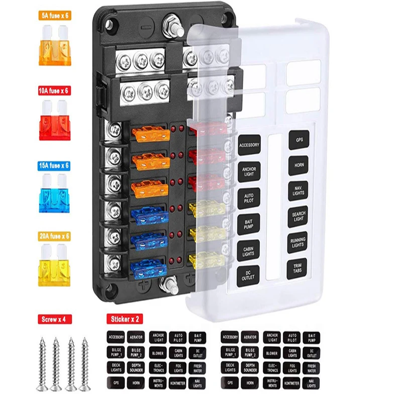 

Fuse Box Holder For Car Boat With 6 Way 12 Way Blade Fuse Holder Block 12V 24V Power Panel Board Camper RV Accessories