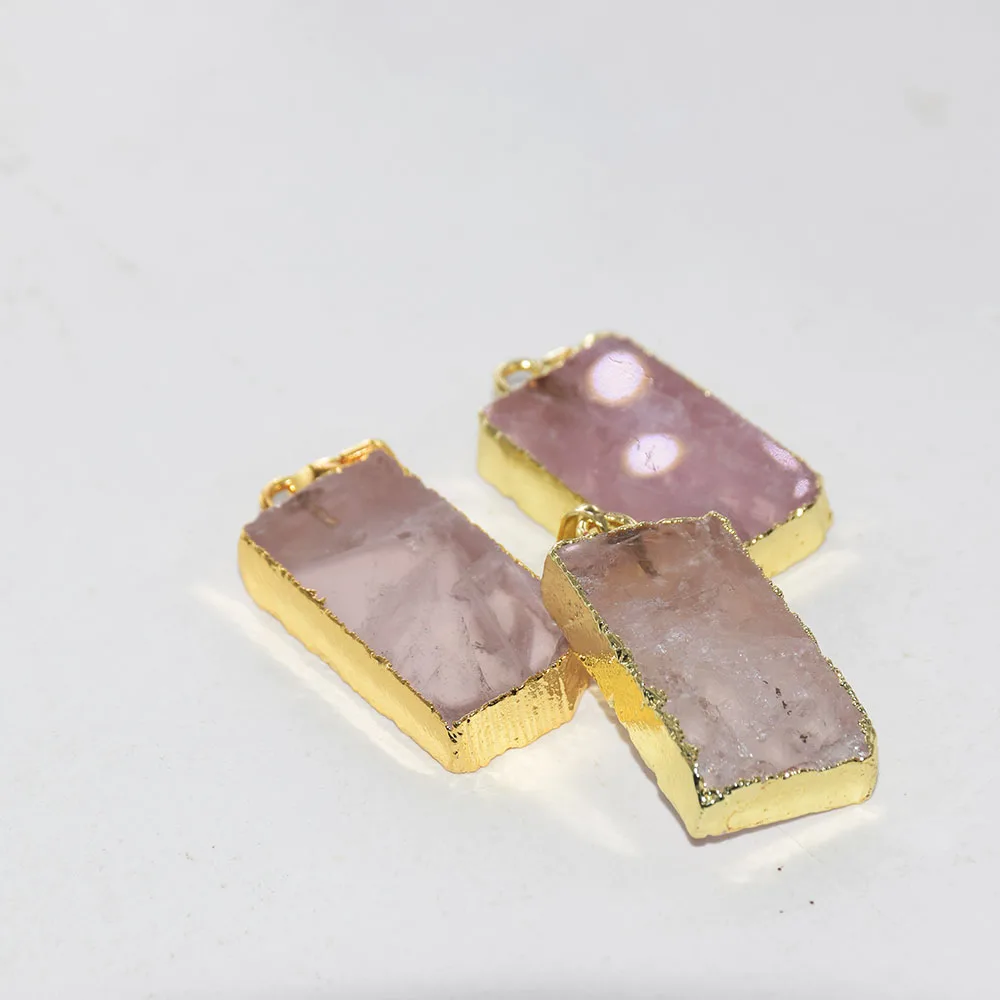 

Fashion Jewelry Natural Stone Rectangle Pendant femme 2019 Pink Slab Girl Gift Rose Crystal Quartz pendant for women accessories