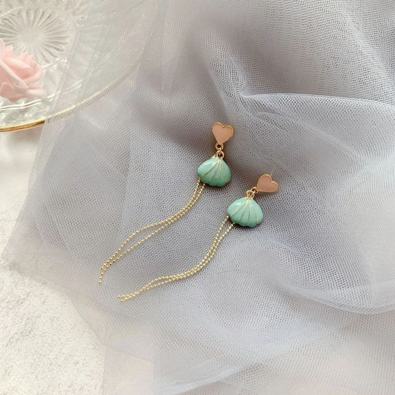 

Heart Shell Drop Earring Female Accessories Stainless Steel Gold Color Chain Tassel Jewelry 2021 New Style
