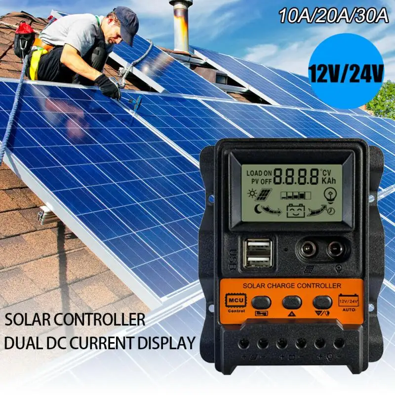 

Solar Solar Controller MPPT 30A 20A 10A Dual USB LCD Display 12V 24V Solar Cell Panel Charger Regulator With Load Dropship