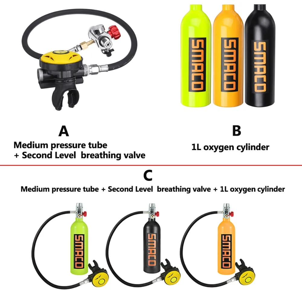 SMACO Scuba 0.5L портативный Дайвинг резервный Воздушный бак набор ручной насос кислородный цилиндр мини-насос с насосом и респиратором сумка