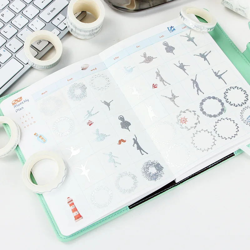 Горячее тиснение серебряная фольга широкая лента васи декоративные Стикеры для