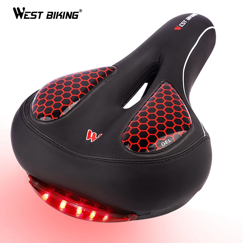 

WEST BIKING MTB Bike Saddle Seat with Cycling Taillight Thicken Wide Comfortable Bike Bicycle Saddles GEL Hollow Bicycle Saddle