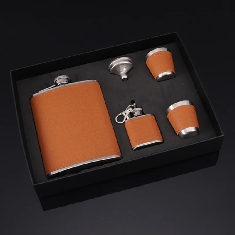 

8OZ 2 flasks Portable Flagon Hip Flask set with cups filter leather for Whiskey Vodka Wine Pot Alcohol outdoor Drinking Bottle